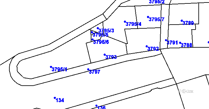 Parcela st. 3793 v KÚ Kladno, Katastrální mapa