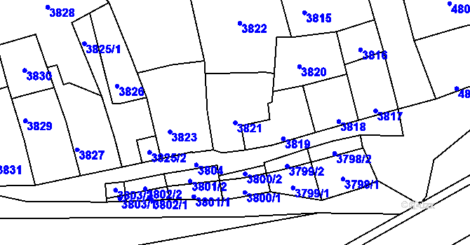 Parcela st. 3821 v KÚ Kladno, Katastrální mapa