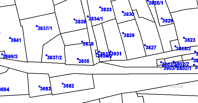 Parcela st. 3832 v KÚ Kladno, Katastrální mapa