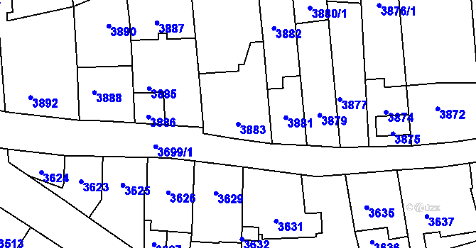Parcela st. 3883 v KÚ Kladno, Katastrální mapa