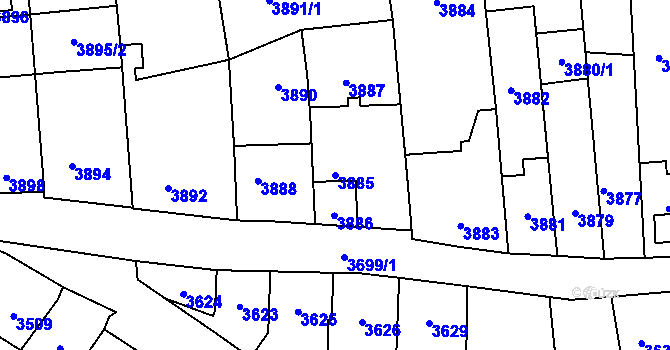 Parcela st. 3885 v KÚ Kladno, Katastrální mapa
