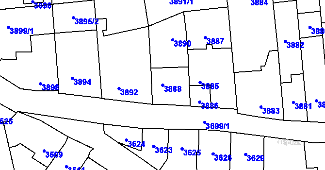 Parcela st. 3888 v KÚ Kladno, Katastrální mapa