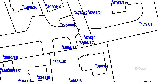 Parcela st. 3900/12 v KÚ Kladno, Katastrální mapa