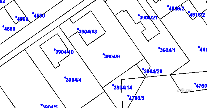 Parcela st. 3904/9 v KÚ Kladno, Katastrální mapa