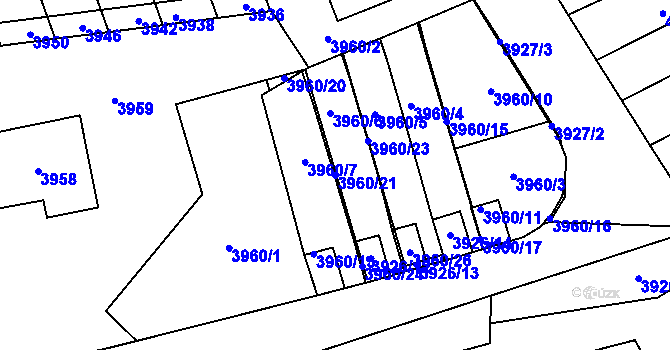 Parcela st. 3960/21 v KÚ Kladno, Katastrální mapa