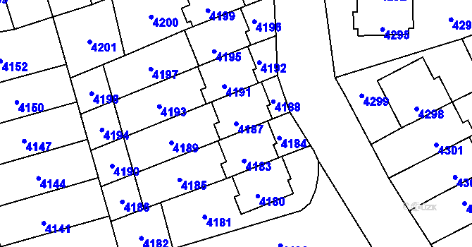 Parcela st. 4187 v KÚ Kladno, Katastrální mapa