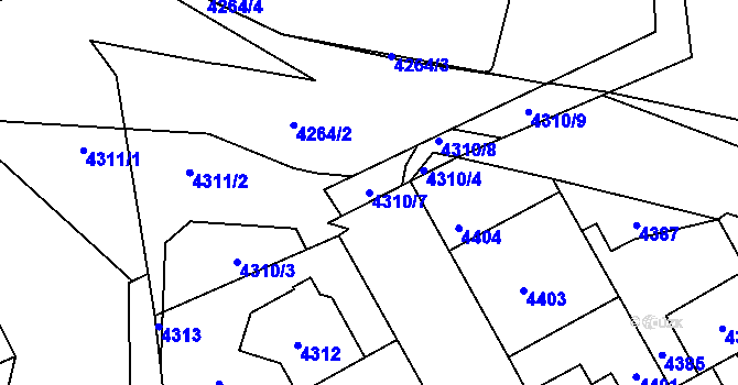 Parcela st. 4310/7 v KÚ Kladno, Katastrální mapa