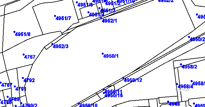 Parcela st. 4950/1 v KÚ Kladno, Katastrální mapa