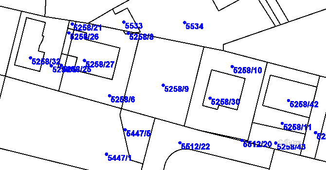 Parcela st. 5258/9 v KÚ Kladno, Katastrální mapa