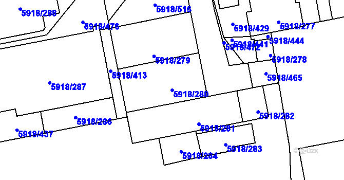 Parcela st. 5918/280 v KÚ Kladno, Katastrální mapa