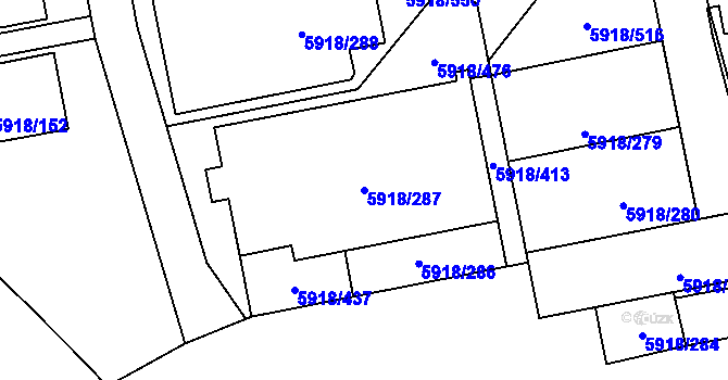 Parcela st. 5918/287 v KÚ Kladno, Katastrální mapa