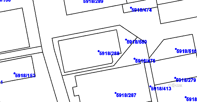 Parcela st. 5918/288 v KÚ Kladno, Katastrální mapa