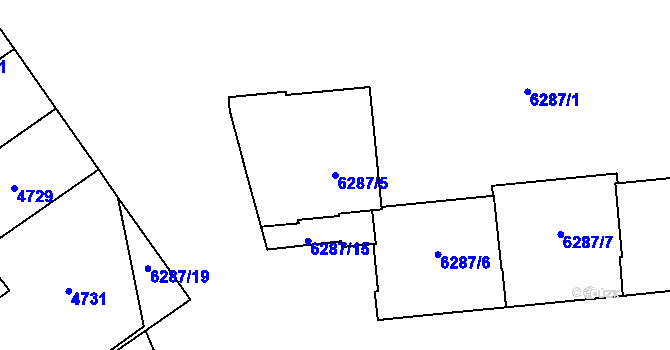 Parcela st. 6287/5 v KÚ Kladno, Katastrální mapa