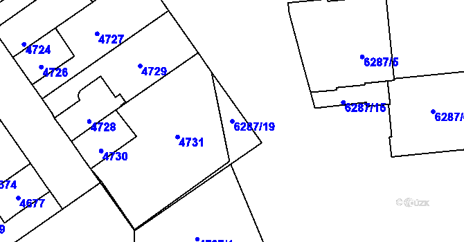 Parcela st. 6287/19 v KÚ Kladno, Katastrální mapa