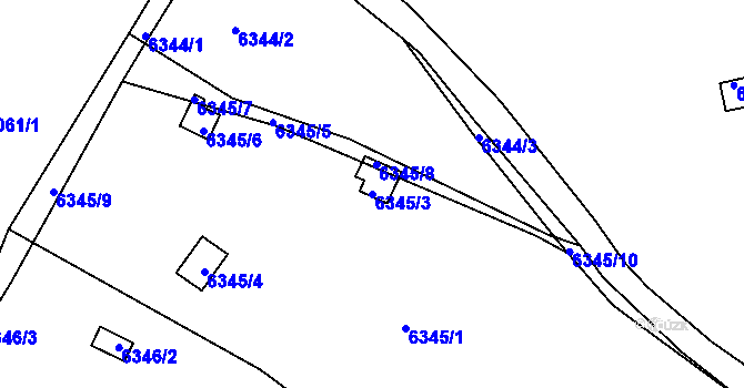 Parcela st. 6345/3 v KÚ Kladno, Katastrální mapa