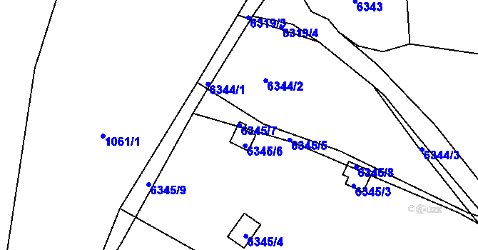 Parcela st. 6345/7 v KÚ Kladno, Katastrální mapa