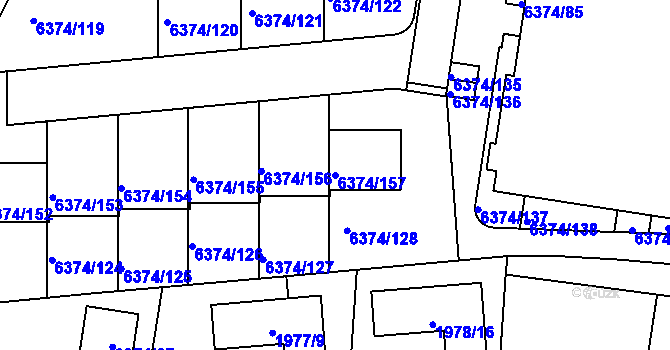 Parcela st. 6374/157 v KÚ Kladno, Katastrální mapa
