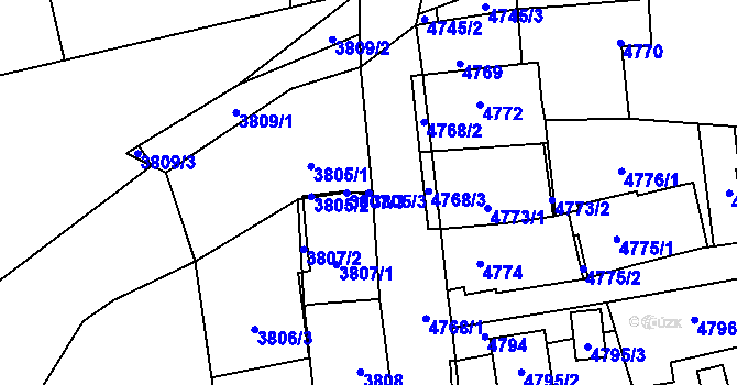 Parcela st. 3805/3 v KÚ Kladno, Katastrální mapa