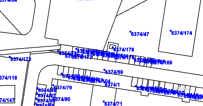 Parcela st. 6374/165 v KÚ Kladno, Katastrální mapa
