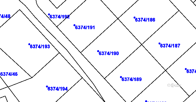 Parcela st. 6374/190 v KÚ Kladno, Katastrální mapa
