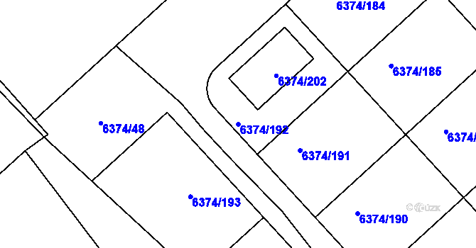 Parcela st. 6374/192 v KÚ Kladno, Katastrální mapa