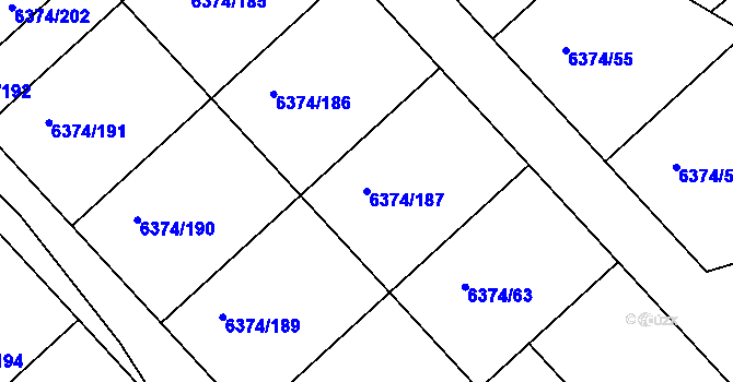 Parcela st. 6374/187 v KÚ Kladno, Katastrální mapa