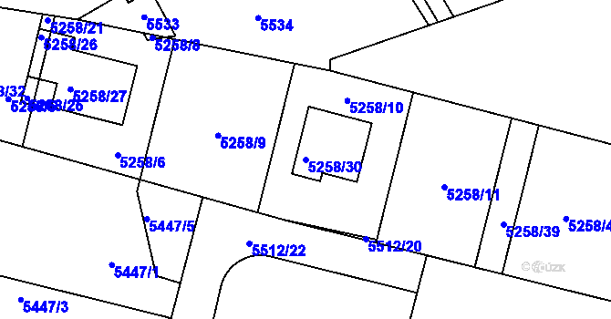 Parcela st. 5258/30 v KÚ Kladno, Katastrální mapa