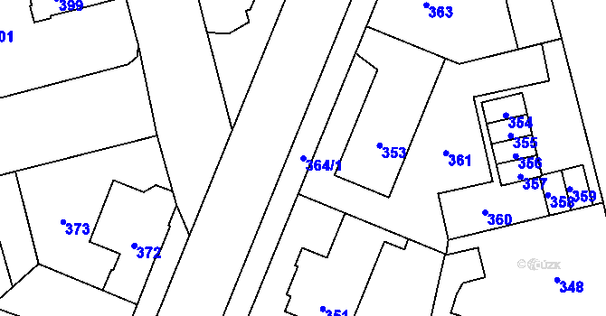 Parcela st. 364/1 v KÚ Kladno, Katastrální mapa