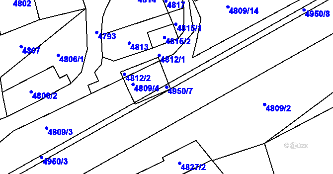 Parcela st. 4950/7 v KÚ Kladno, Katastrální mapa