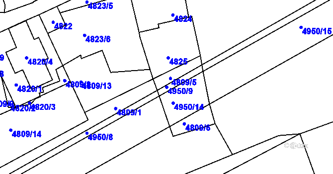 Parcela st. 4950/9 v KÚ Kladno, Katastrální mapa