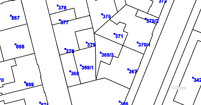 Parcela st. 369/2 v KÚ Kladno, Katastrální mapa