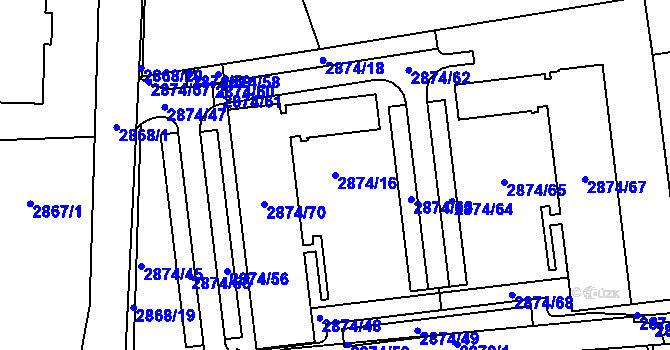 Parcela st. 2874/16 v KÚ Kročehlavy, Katastrální mapa