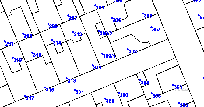 Parcela st. 309/1 v KÚ Kročehlavy, Katastrální mapa