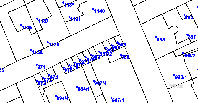 Parcela st. 987/2 v KÚ Kročehlavy, Katastrální mapa