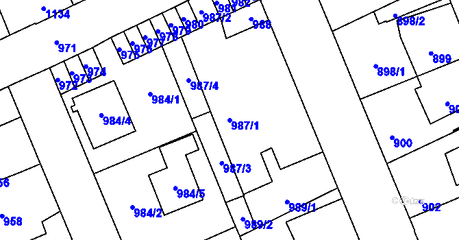 Parcela st. 987/1 v KÚ Kročehlavy, Katastrální mapa