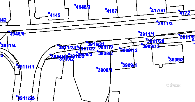 Parcela st. 3908/2 v KÚ Kročehlavy, Katastrální mapa