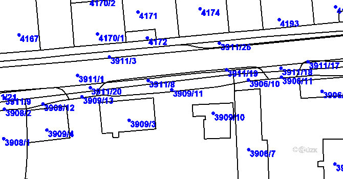 Parcela st. 3909/11 v KÚ Kročehlavy, Katastrální mapa