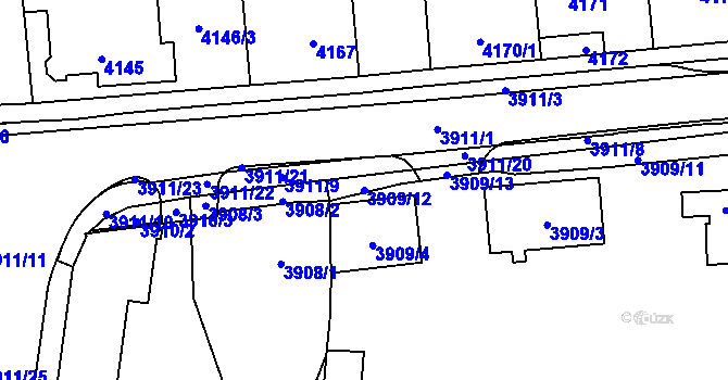 Parcela st. 3909/12 v KÚ Kročehlavy, Katastrální mapa