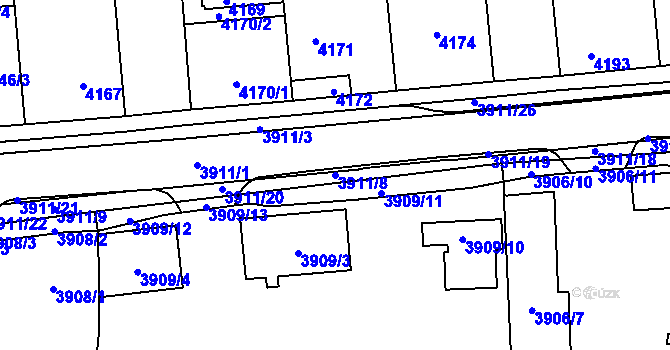 Parcela st. 3911/8 v KÚ Kročehlavy, Katastrální mapa