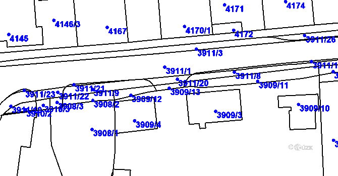 Parcela st. 3909/13 v KÚ Kročehlavy, Katastrální mapa