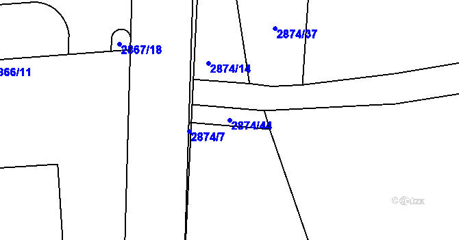 Parcela st. 2874/44 v KÚ Kročehlavy, Katastrální mapa