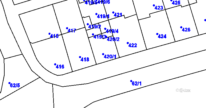 Parcela st. 420/1 v KÚ Kročehlavy, Katastrální mapa