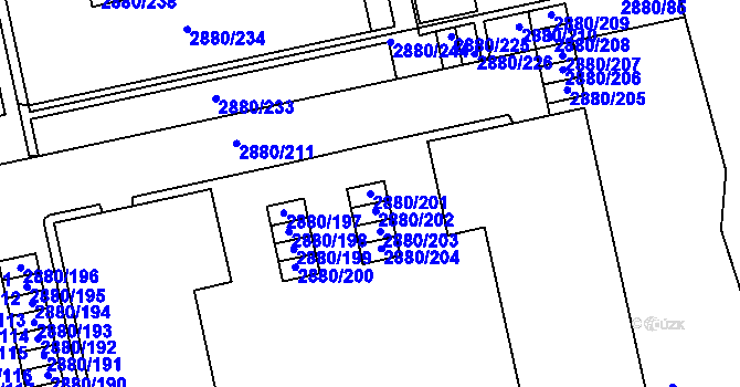 Parcela st. 2880/201 v KÚ Kročehlavy, Katastrální mapa
