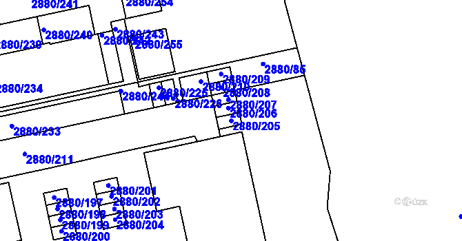 Parcela st. 2880/205 v KÚ Kročehlavy, Katastrální mapa