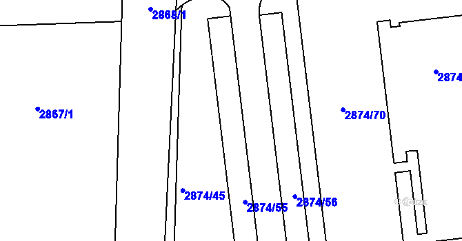 Parcela st. 2874/55 v KÚ Kročehlavy, Katastrální mapa