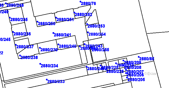Parcela st. 2880/243 v KÚ Kročehlavy, Katastrální mapa