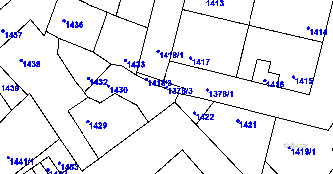 Parcela st. 1378/3 v KÚ Kročehlavy, Katastrální mapa