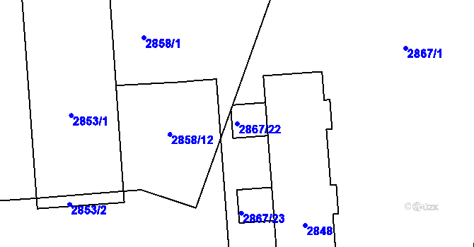 Parcela st. 2867/22 v KÚ Kročehlavy, Katastrální mapa