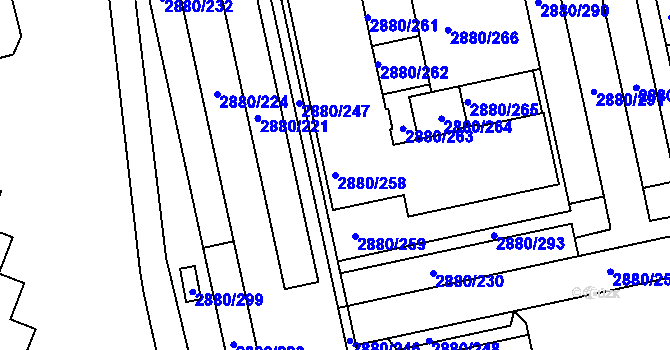 Parcela st. 2880/258 v KÚ Kročehlavy, Katastrální mapa
