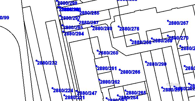 Parcela st. 2880/260 v KÚ Kročehlavy, Katastrální mapa
